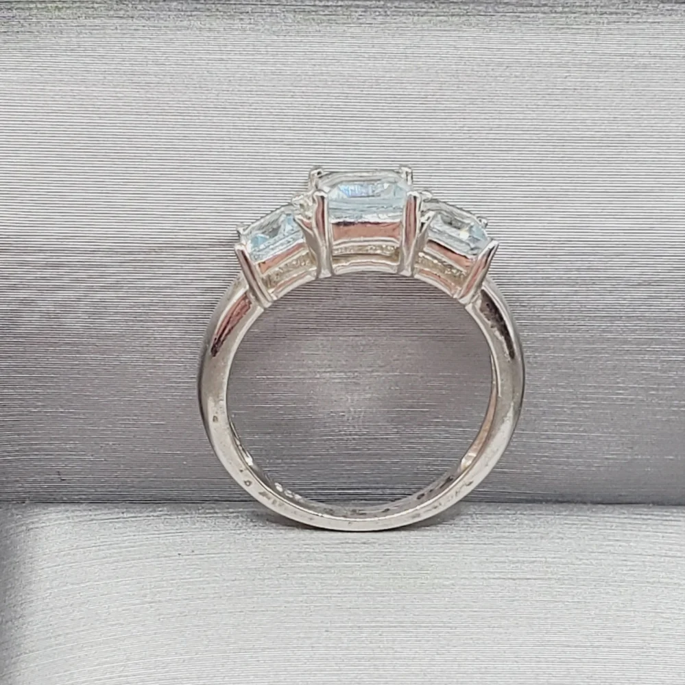 Genuine Sky Blue Topaz 925 Sterling Silver Past Present Future Ring